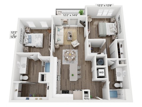 Floor plan for 2 beds, 2 baths, 1152 sqft